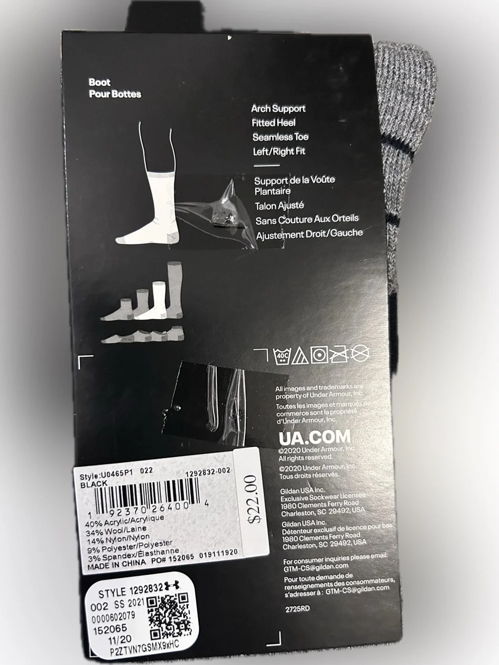 Under Armour Men's Hitch All Season boot Socks - Black & Gray